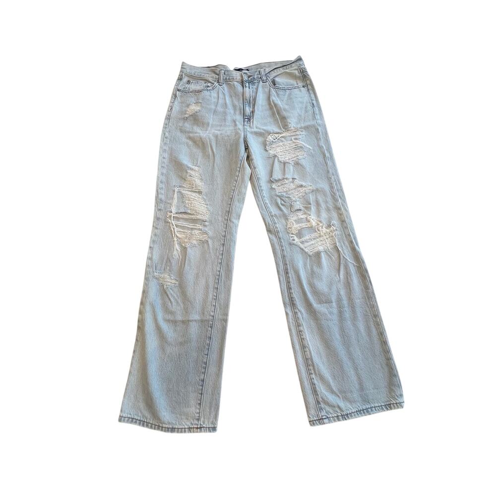 Aeropostale Women's Skater Light‎ Blue Distressed Wide Leg Denim Jeans Size 8